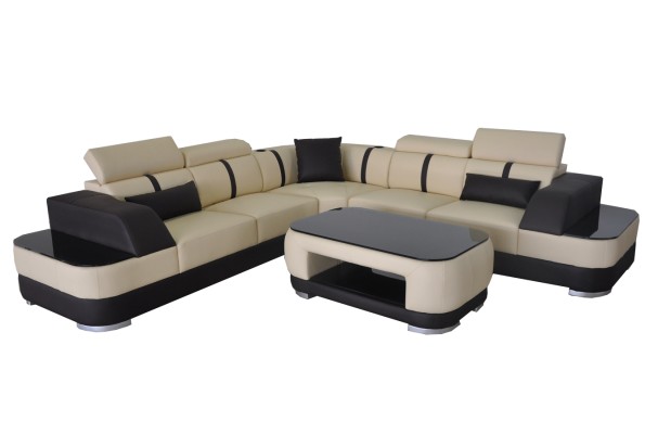 Eck Sofa + USB Leder Polster Ecke Garnitur Couchen L Form+Tisch Wohnlandschaft