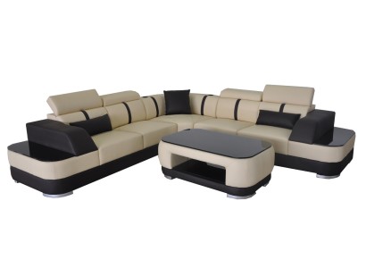 Eck Sofa + USB Leder Polster Ecke Garnitur Couchen L Form+Tisch Wohnlandschaft