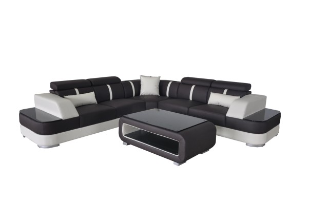 Eck Sofa + USB Leder Polster Ecke Garnitur Couchen L Form+Tisch Wohnlandschaft