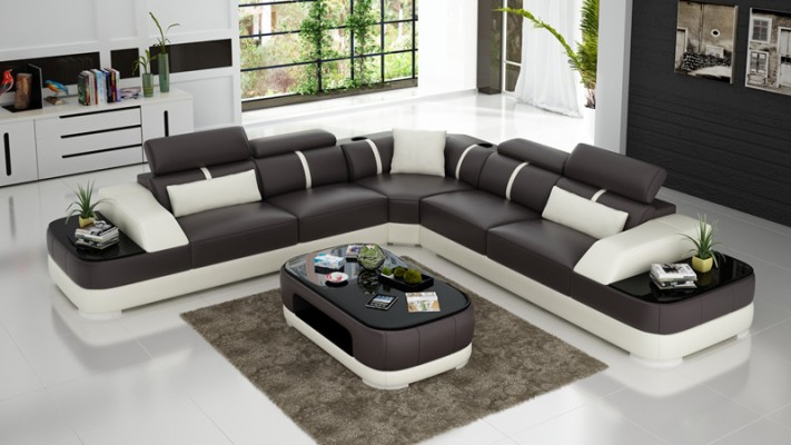 Eck Sofa + USB Leder Polster Ecke Garnitur Couchen L Form+Tisch Wohnlandschaft