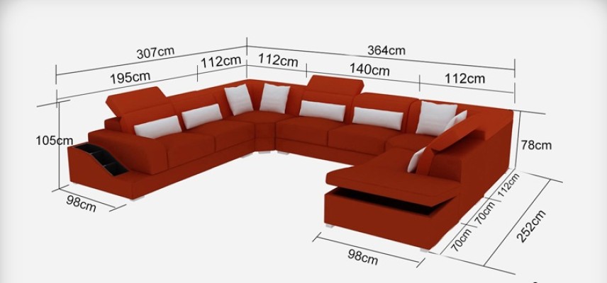 Кожаный угловой диван в современном дизайне U-образной формы с пуфом G8008 + Puff Neu