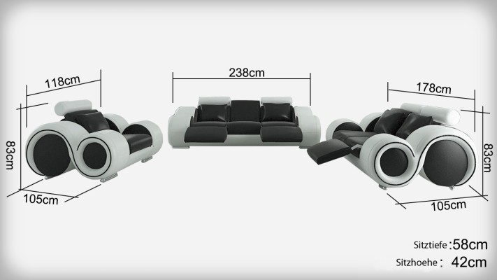 Кожаный диван с USB, гостиная 3+2+1 место в комплекте, дизайн модерн - A1163D.