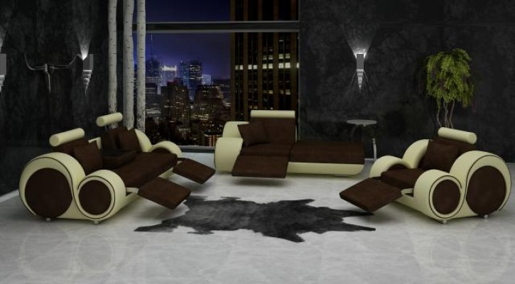 Sofa Leder Textil Stoff Sofagarnitur 3+Chaise+1 USB Wohnlandschaft Garnitur Set