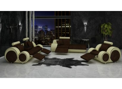 Sofa Leder Textil Stoff Sofagarnitur 3+Chaise+1 USB Wohnlandschaft Garnitur Set