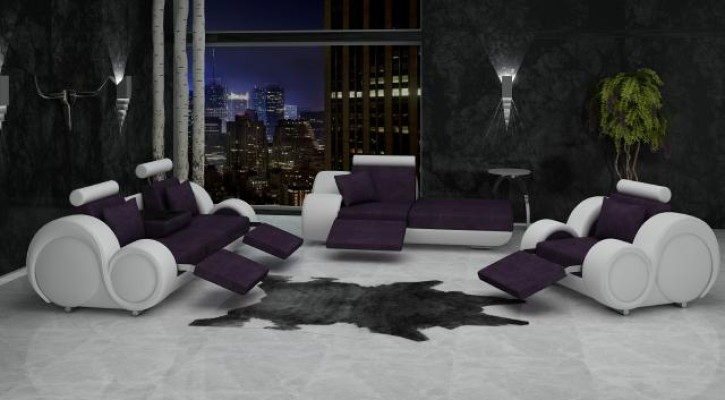 Sofa Leder Textil Stoff Sofagarnitur 3+Chaise+1 USB Wohnlandschaft Garnitur Set