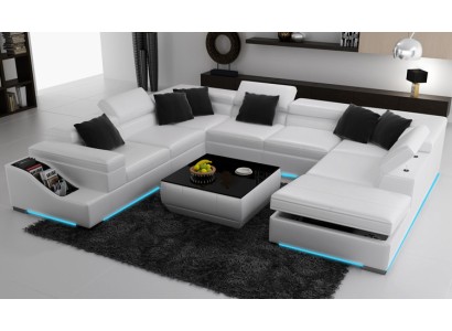 Eckgarnitur Leder Sofa Wohnzimmer Wohnlandschaft Polsterecke Sitzgarnituren +USB