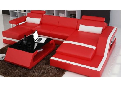 Дизайнерский угловой диван Диван Wohnlandschaft Big Modernes Ledersofa + USB Диван обивка