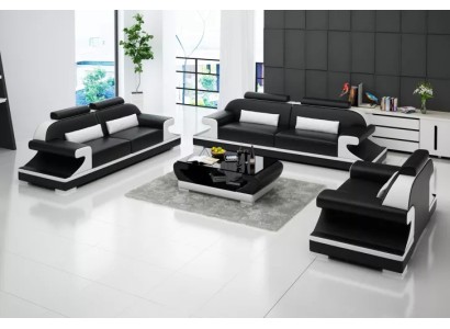 Moderne Sofagarnitur 221 Sitzer Couchtisch Ledersofa Sofa Couch Wohnlandschaft