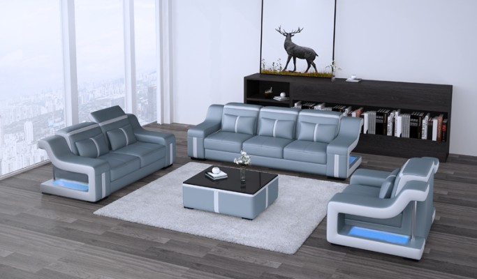 Sofa USB Couch Polster 3+2+1 Garnitur Leder Sofas Couchen Set Kombination Neu