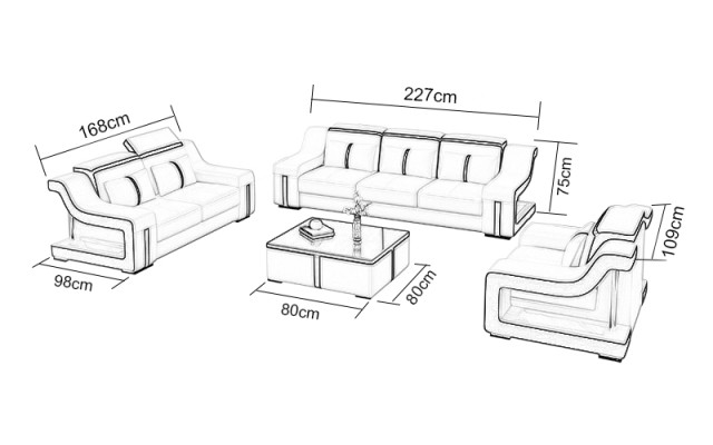 Sofa USB Couch Polster 3+2+1 Garnitur Leder Sofas Couchen Set Kombination Neu