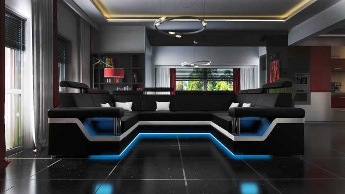 Кожаный диван Big XXL Угловой диван Гостиный гарнитур Мягкая мебель Диван Кресло XXL комплект