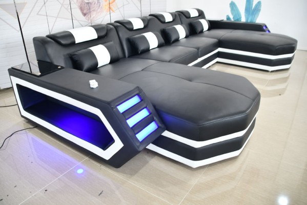 Кожаный диван Современный обивочный кожаный диван Дизайнерский угловой диван Каучук Ткань