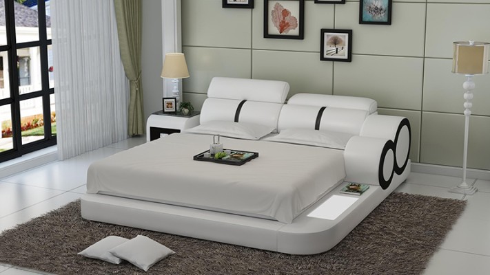 Дизайнерская кровать XXL Big Bed из кожи для гостиницы с полкой и USB, размером 160x200 см.