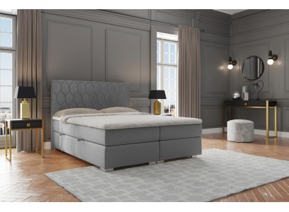 Boxspring кровать отеля двойная 180x200 см. Роскошная кровать с упругой конструкцией в сером цвете.