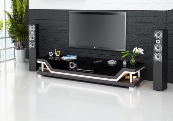 ТВ-тумба RTV из кожи и стекла Стол Тумба для телевизора Дизайнерский стол 3009