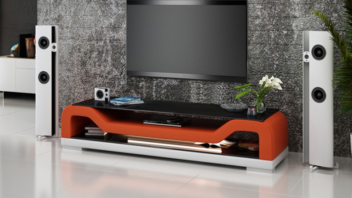 РТВ ТВ тумба боковая из кожи и стекла, стол, шкаф под телевизор, тумба, Мо.Ф.