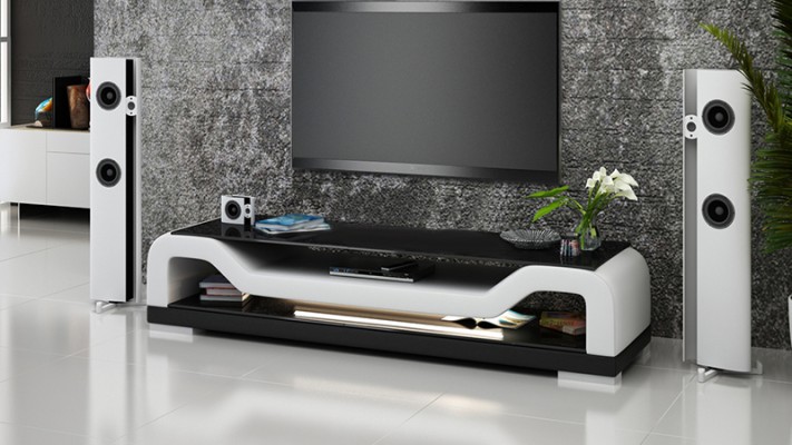 РТВ ТВ тумба боковая из кожи и стекла, стол, шкаф под телевизор, тумба, Мо.Ф.