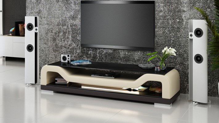 РТВ ТВ тумба боковая из кожи и стекла, стол, шкаф под телевизор, тумба, Мо.Ф.