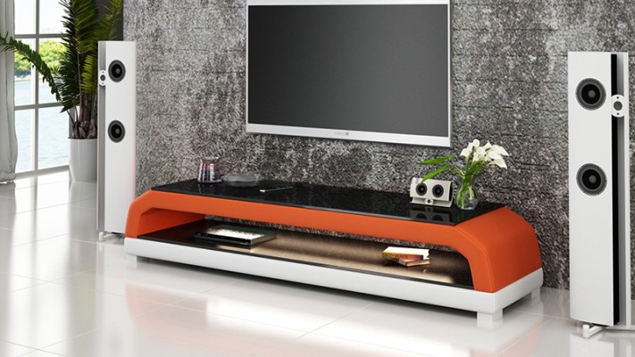 ТВ-тумба из кожи и стекла RTV, шкаф под телевизор, столик, тумба низкая Mo.G.