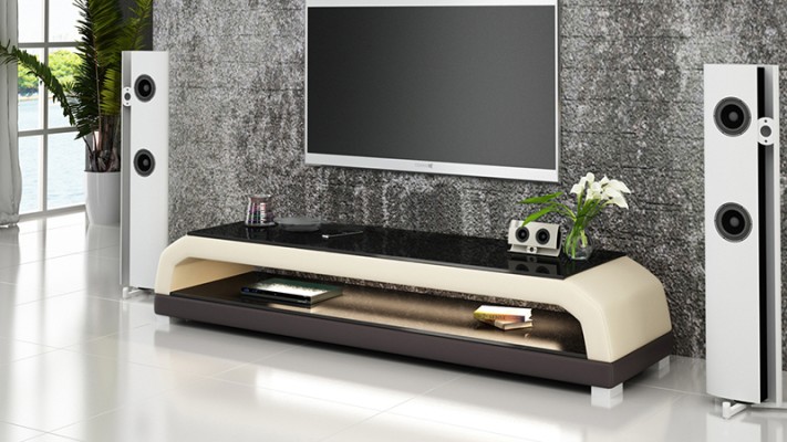 ТВ-тумба из кожи и стекла RTV, шкаф под телевизор, столик, тумба низкая Mo.G.