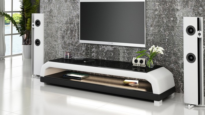 ТВ-тумба из кожи и стекла RTV, шкаф под телевизор, столик, тумба низкая Mo.G.