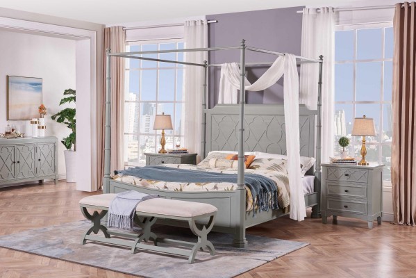 Спальный гарнитур в стиле загородного дома со спальней, современной кроватью и тумбочкой, 5 предметов. Новый.