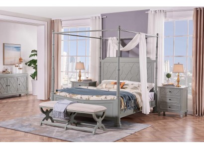 Спальный гарнитур в стиле загородного дома со спальней, современной кроватью и тумбочкой, 5 предметов. Новый.