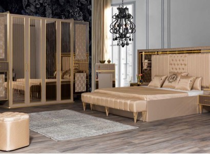 Schlafzimmermöbel Doppelbett mit Nachttischen begehbarer Kleiderschrank Ottomane in exquisitem Premium-Design