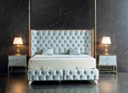 Schlafzimmer Set Weiß Metall Bett Chesterfield Luxus Stil 2x Nachttische 3tlg. Спальный гарнитур белого металла кровать Честерфилд в стиле роскоши 2x тумбочки 3шт.