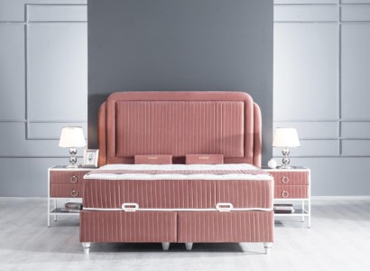 Schlafzimmer Set Розовая металлическая кровать Стиль 2x Тумбочки Современный Новый 3шт.