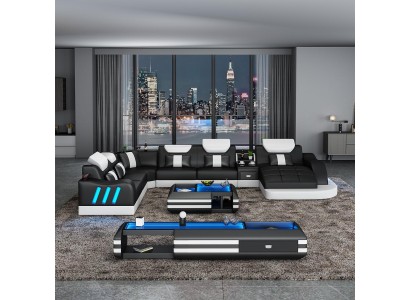 Ecksofa U-Form Couchtisch Polster Garnitur Wohnlandschaft Design Ecksofa Led