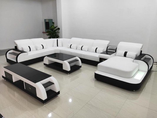 Жилая мягкая мебель Диван Обивка Гарнитур из 3 частей Набор Журнальный столик Сервант Кожа