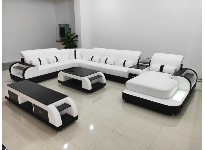 Жилая мягкая мебель Диван Обивка Гарнитур из 3 частей Набор Журнальный столик Сервант Кожа