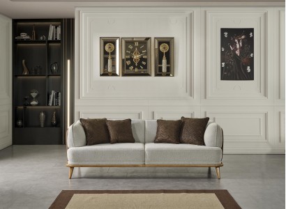 Sofa 2 Sitzer Grau Elegantes Modern Luxus Design Holz Möbel Polster Stoff Neu