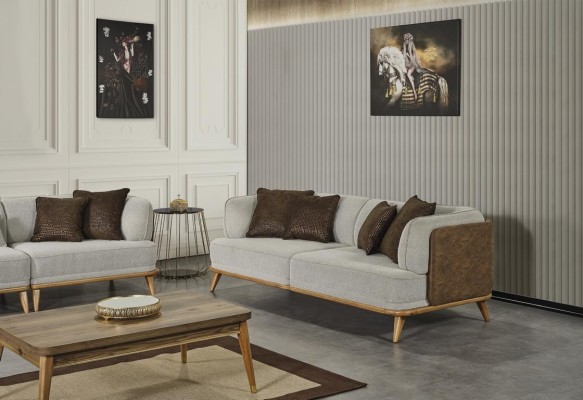 Sofa 2 Sitzer Grau Elegantes Modern Luxus Design Holz Möbel Polster Stoff Neu