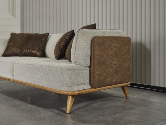 Sofa 2 Sitzer Grau Elegantes Modern Luxus Design Holz Möbel Polster Stoff Neu