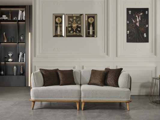 Sofa 3 Sitzer Grau Elegantes Modern Luxus Design Holz Möbel Polster Stoff Neu