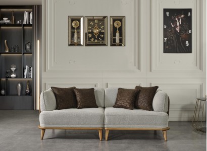 Sofa 3 Sitzer Grau Elegantes Modern Luxus Design Holz Möbel Polster Stoff Neu