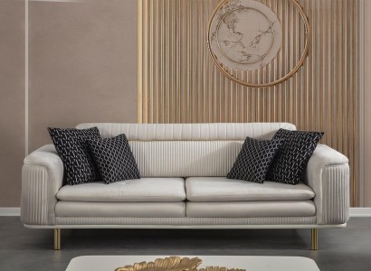 Sofa Couch Dreisitzer Wohnzimmer Stoff Sofas Couchen Möbel Einrichtung Beige