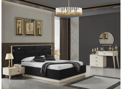 Кровать 2x Тумбочки Косметический столик Зеркало Роскошный набор для спальни Полный комплект мебели
