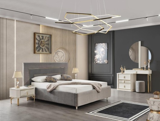 Спальня Кровать 2x Тумбочки Лукс Комплект Кроватей Дизайнерская Мебель 3 предм.
