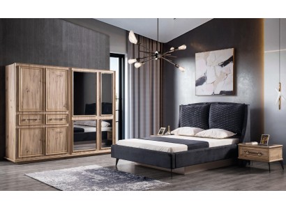 Комплект для спальни 4 предмета: современная кровать, 2 прикроватные тумбочки, шкаф.