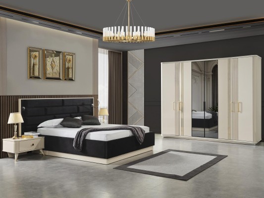 Кровать 2x прикроватные тумбочки + Шкаф-купе роскошного дизайна мебельный шкаф