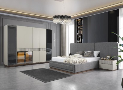 Schlafzimmer Möbel Betten 2x Nachttische Schrank Kleiderschrank Design 4tlg Спальня мебель кровати 2x прикроватные тумбы шкаф гардероб дизайн 4 шт.