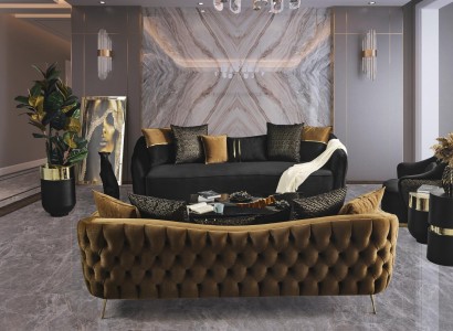Роскошный диван Chesterfield с 4+3 местами, обивка - ткань, мебельное изделие.