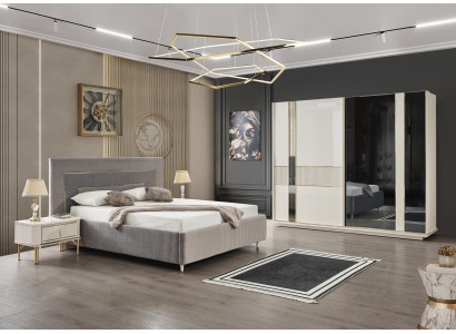 Современный набор для спальни: диван, шкаф, 2 прикроватных столика, 4 предмета мебели.