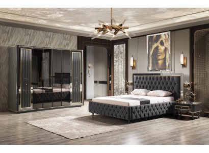 Спальня: дизайн кровати в современном стиле, роскошные кровати 2 шт., 2 тумбочки, гардероб 4 предмета.