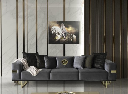 Sofa 4 Sitz Grau Sofas Stil Luxus Wohnzimmer modernes Design Stoff Polsterung