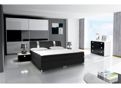 Дизайн спальни. Современные комплекты мебели: шкаф, кровать, комод, тумбочка.