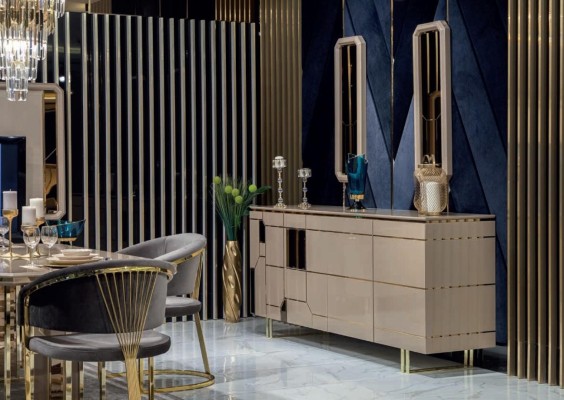 Глянцевый комод xxl Sideboard с зеркалом. Буфет из дерева Sideboards. 2 предмета мебели.